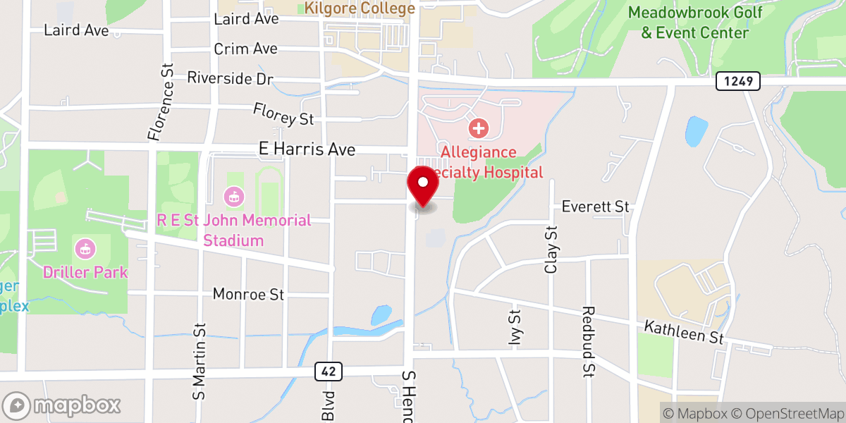Map showing location of Kilgore Bowling Center
