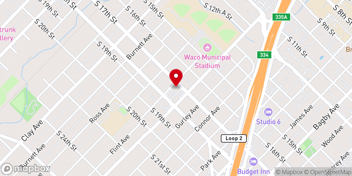 Map showing location of University Baptist Church Waco, TX