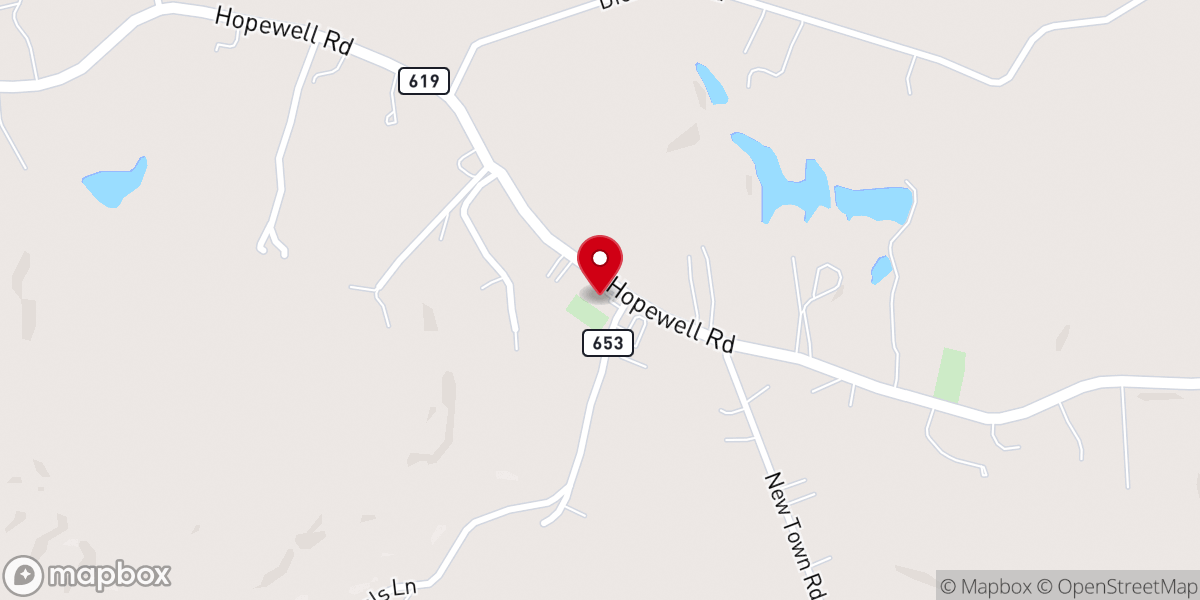 Map showing location of Hopewell Baptist Church