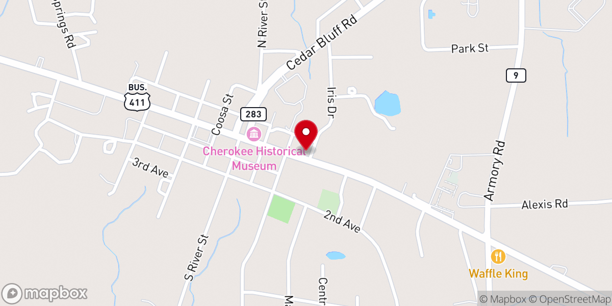 Map showing location of First Baptist Church of Centre