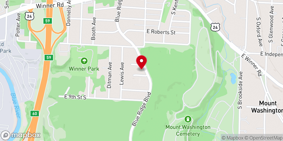 Map showing location of Blue Ridge Assembly of God Church