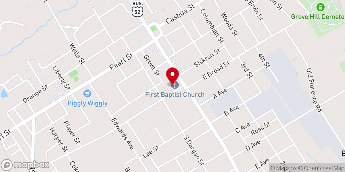 Map showing location of First Baptist Church Darlington