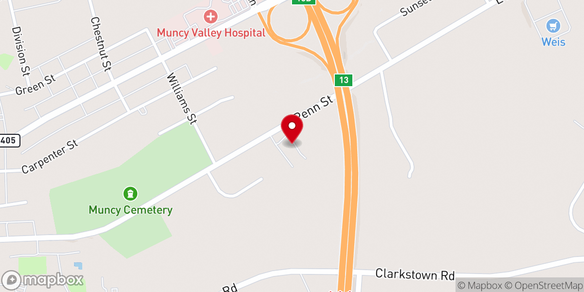 Map showing location of Crossroads Church Muncy Campus