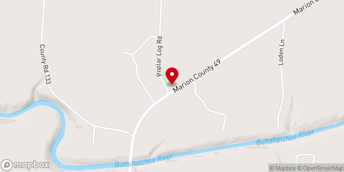 Map showing location of Poplar Log Freewill Baptist Church