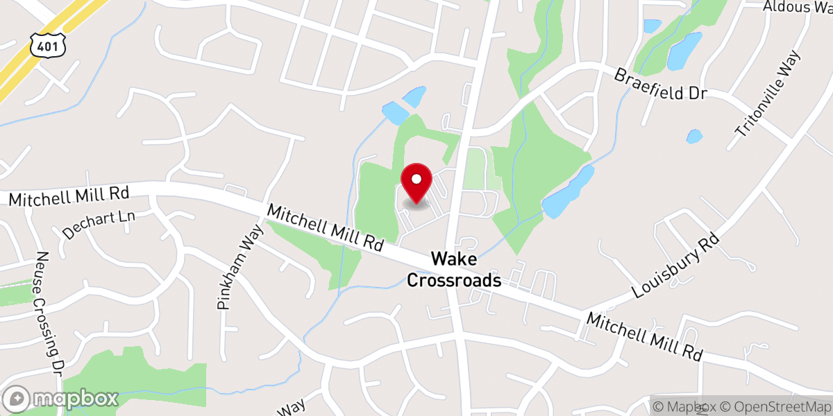 Map showing location of Wake Cross Roads Baptist Church