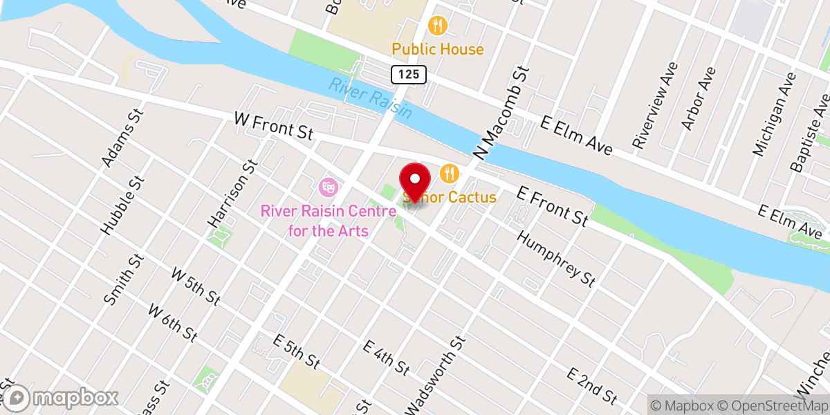 Map showing location of River Raisin Worship Center