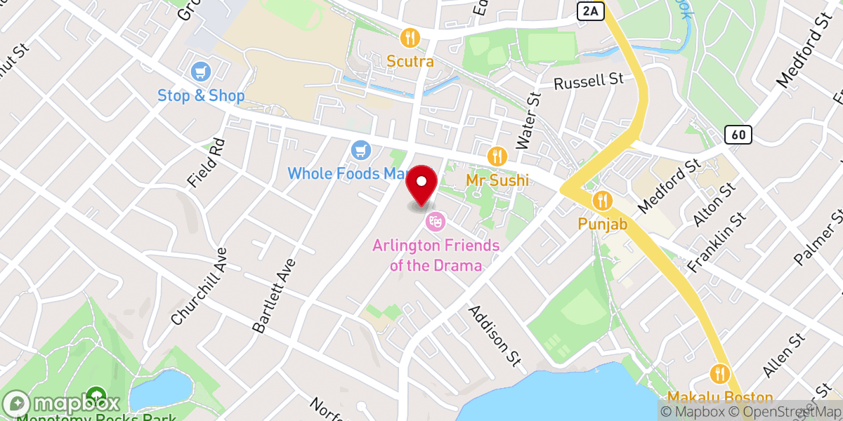 Map showing location of Greater Boston Church of Spiritualism (GBCS) Sunday services