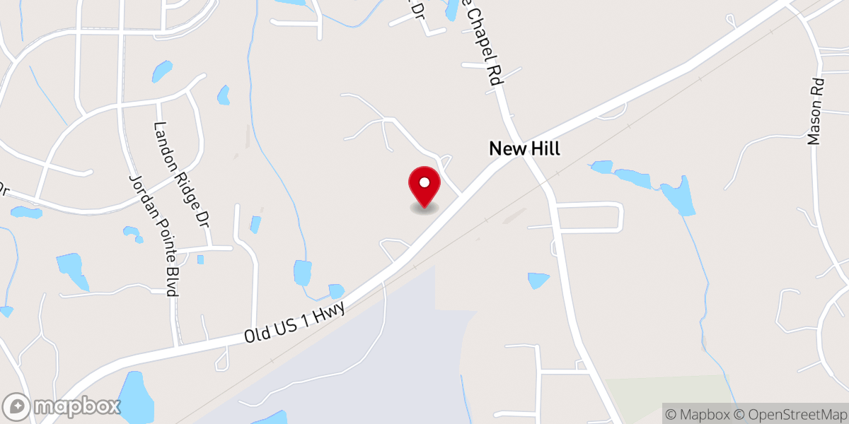 Map showing location of New Hill Baptist Church