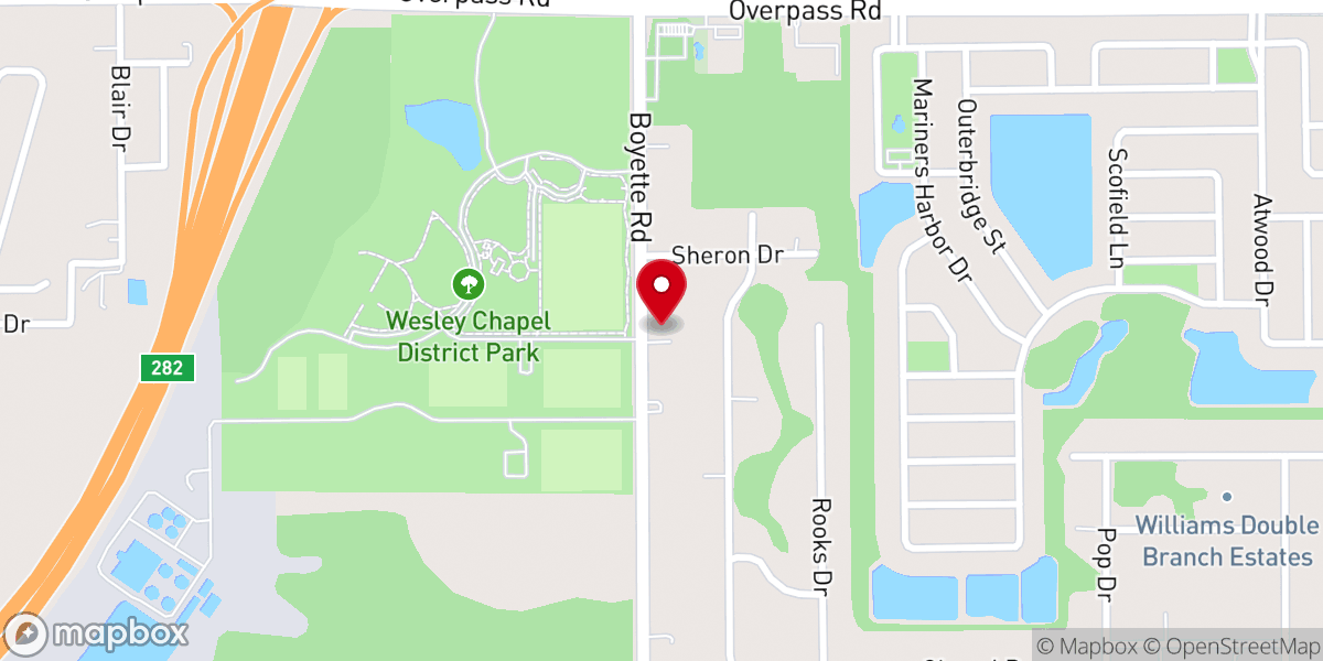 Map showing location of Iglesia Nueva Vida en Wesley Chapel