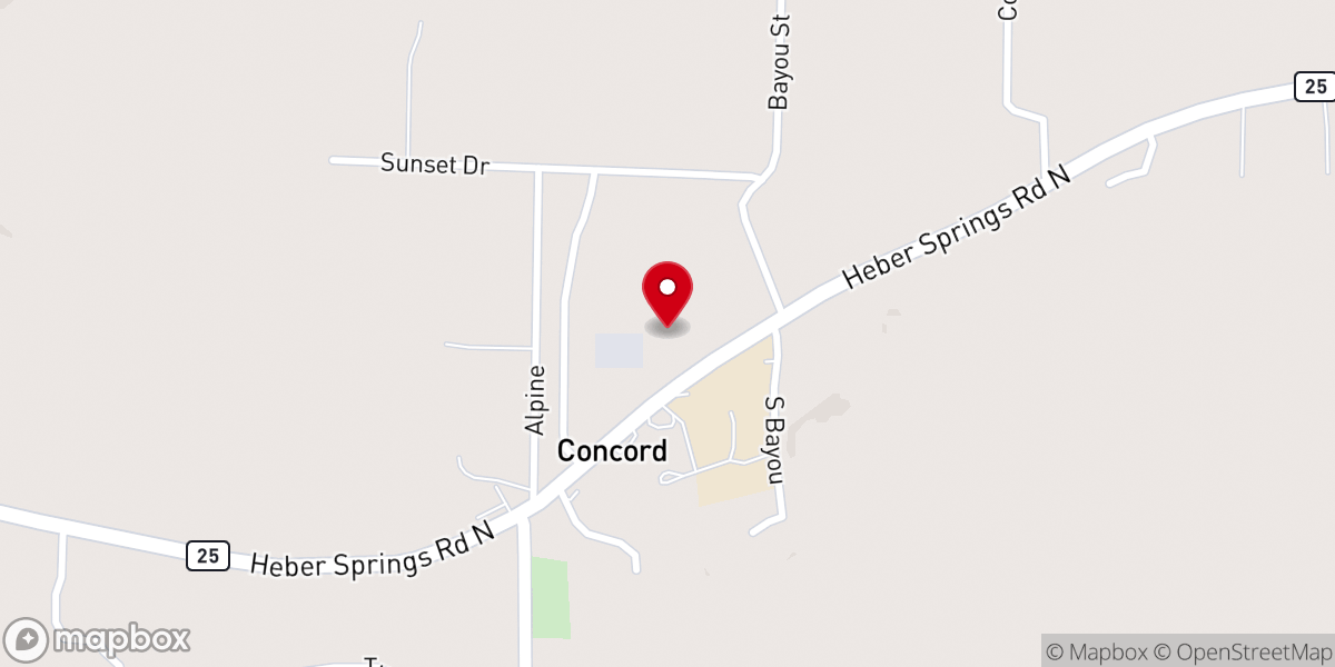 Map showing location of First Baptist Church at Concord
