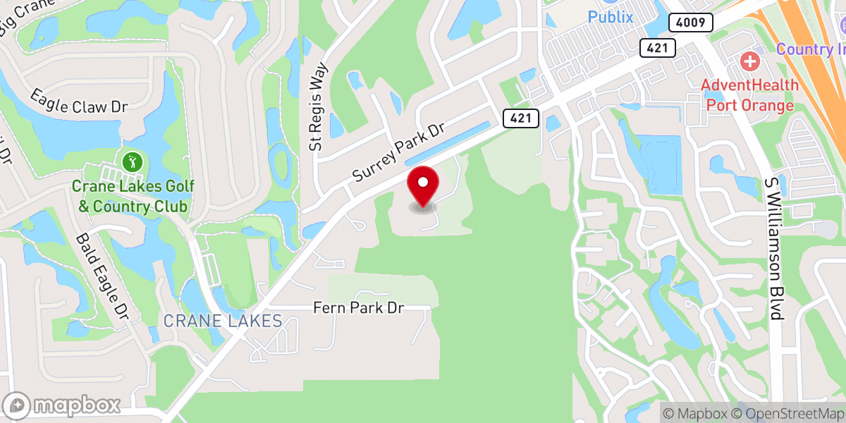 Map showing location of Spruce Creek Presbyterian Church