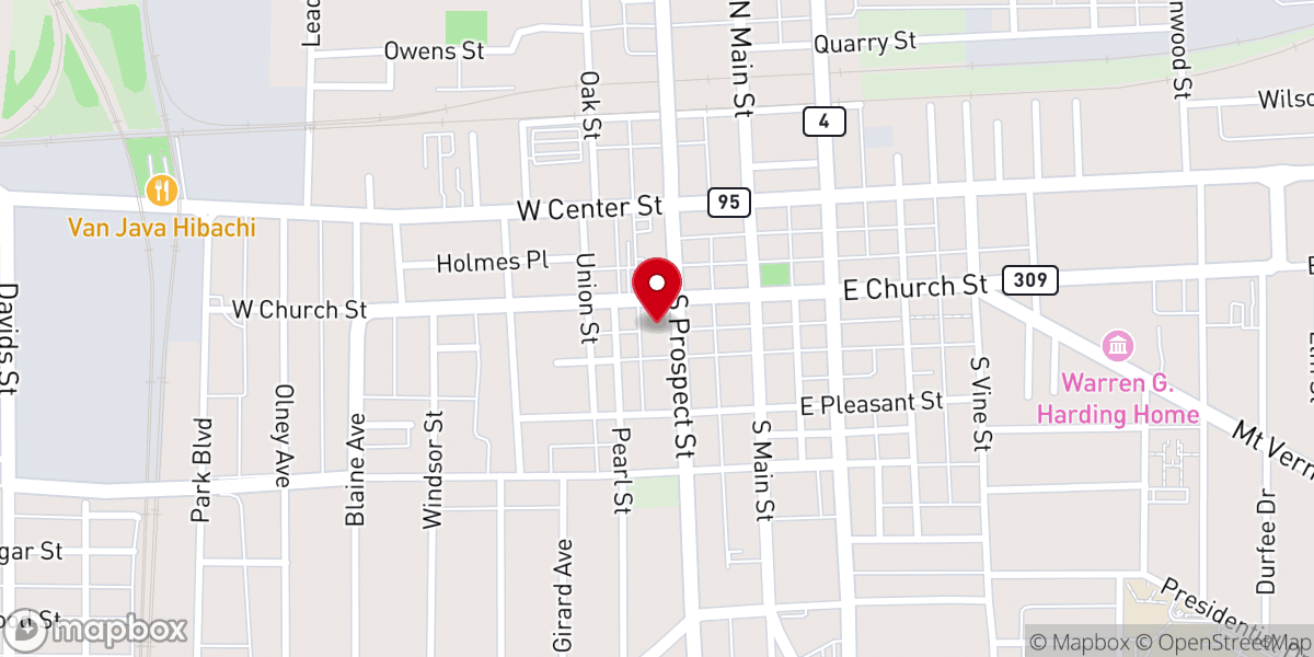 Map showing location of Prospect Street United Methodist