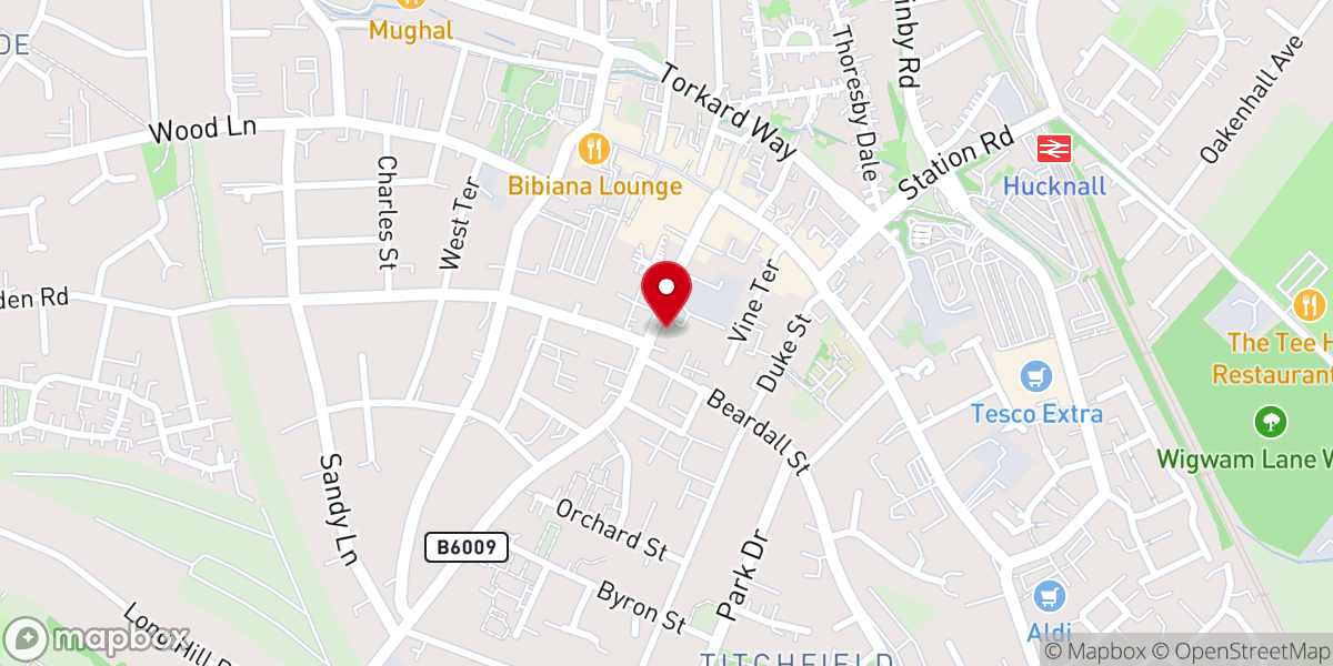 Map showing location of Watnall Road Baptist Church