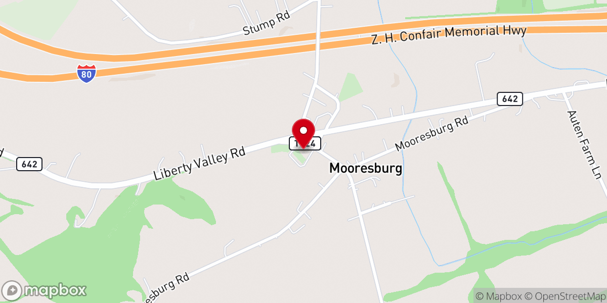 Map showing location of Mooresburg Presbyterian Church