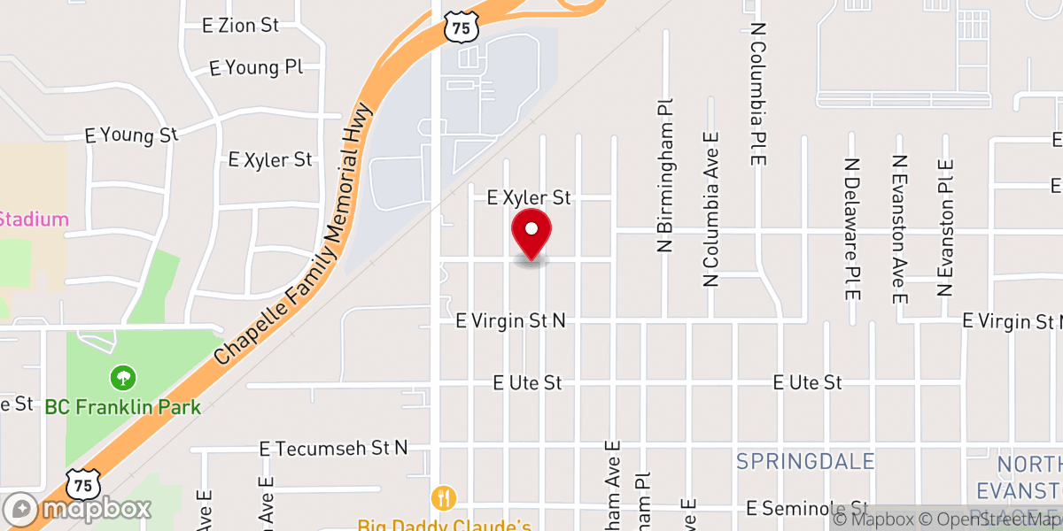 Map showing location of Iglesia de Amor Tulsa