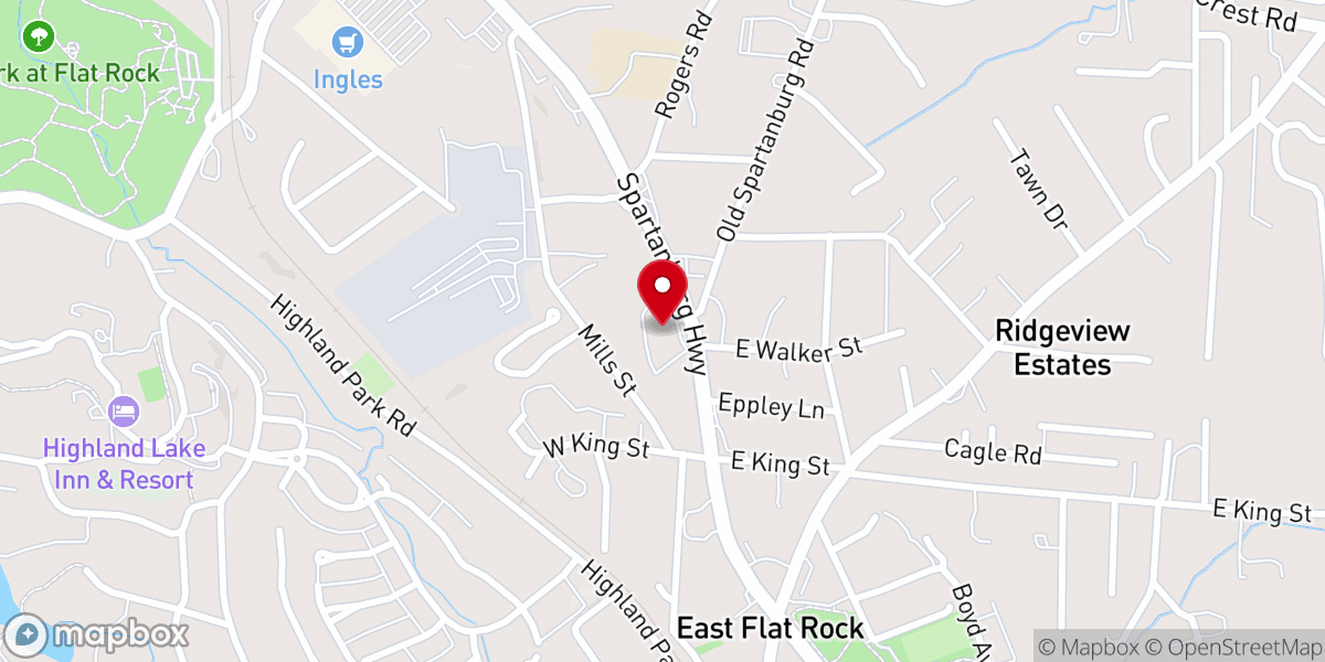 Map showing location of East Flat Rock First Baptist