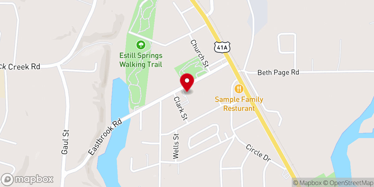 Map showing location of Estill Springs United Methodist Church