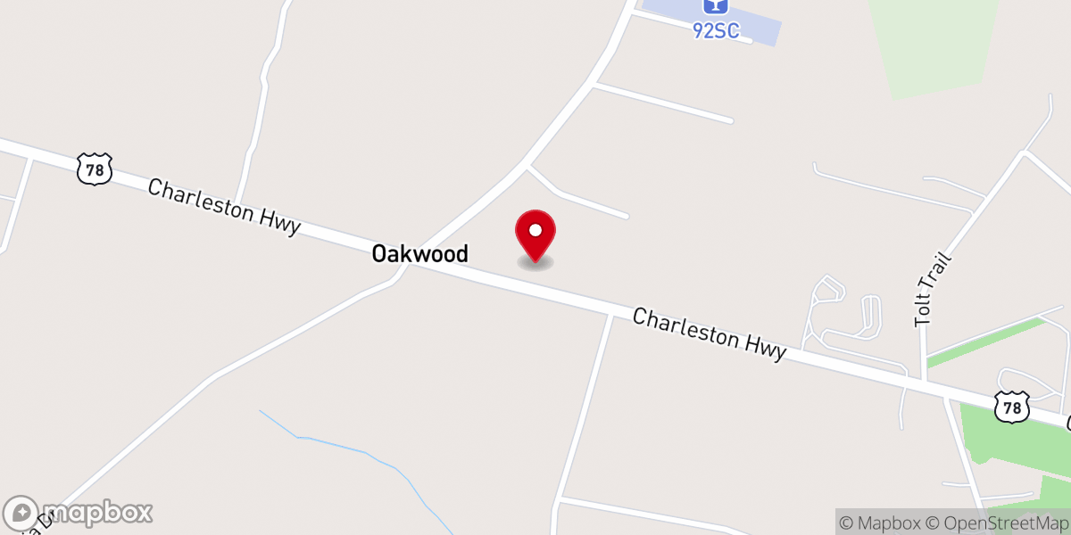 Map showing location of Oakwood Baptist Church