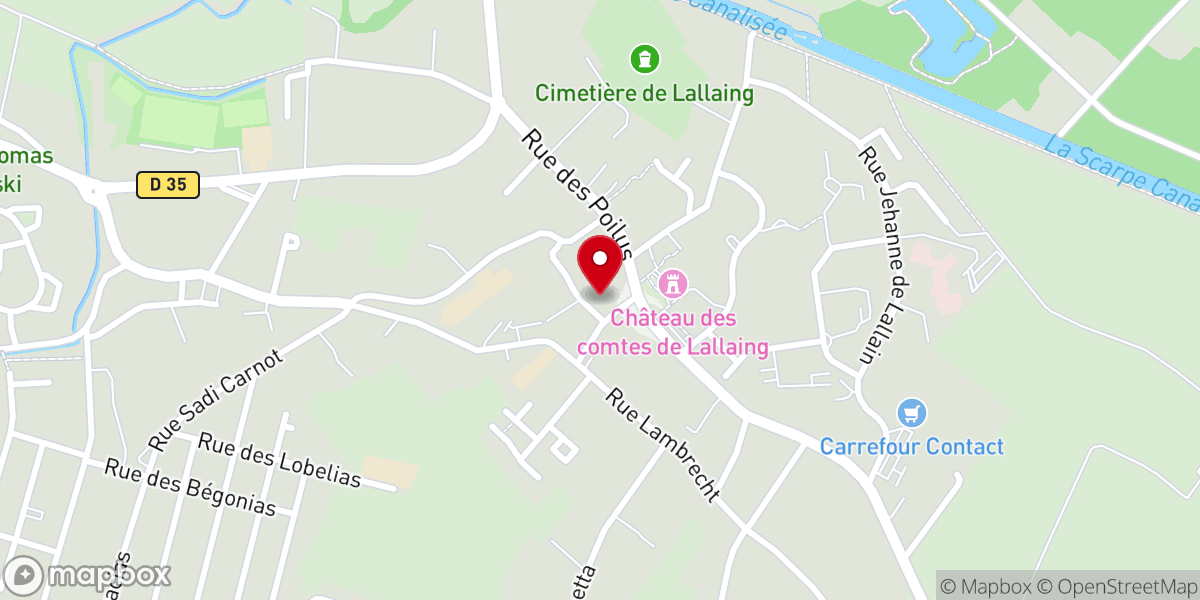 Map showing location of Église et Presbytère catholique Sainte-Aldegonde à Lallaing