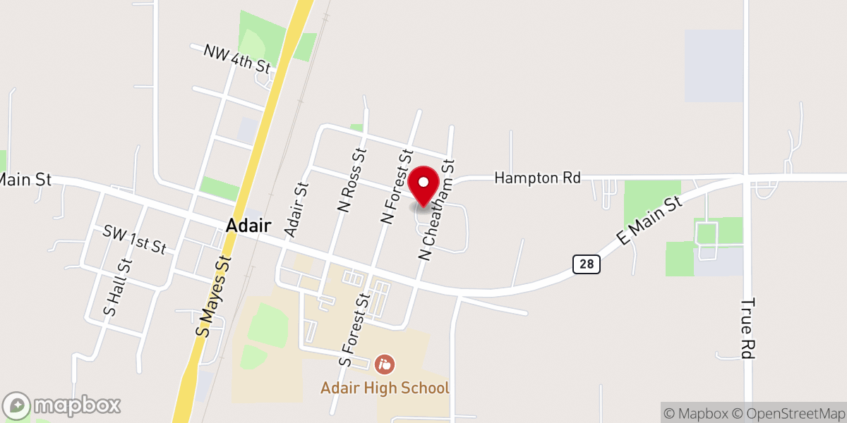 Map showing location of Adair Methodist Church