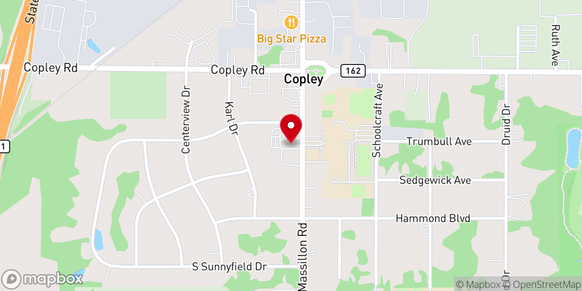 Map showing location of Copley United Methodist Church