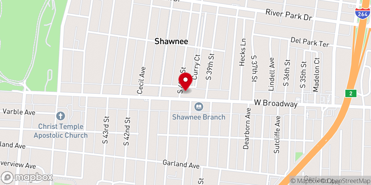 Map showing location of West Broadway Church of Christ