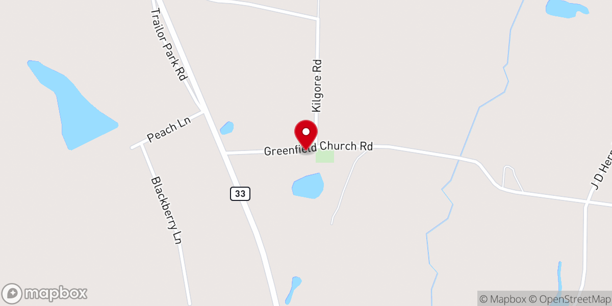 Map showing location of New Life Tabernacle Baptist Church at Greenfield