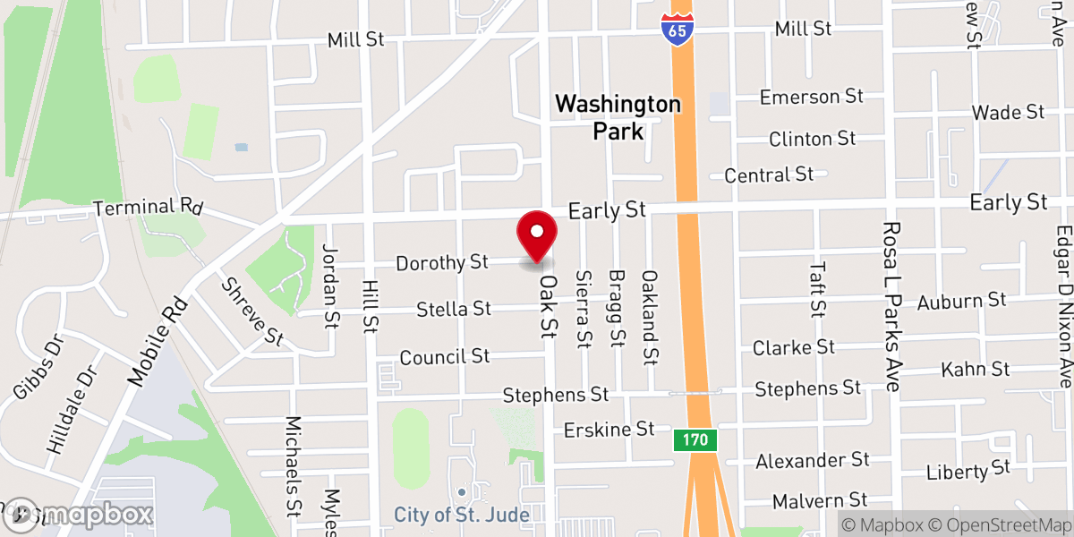 Map showing location of Oak Street Baptist Church