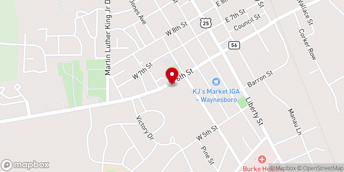 Map showing location of Thomas Grove Baptist Church
