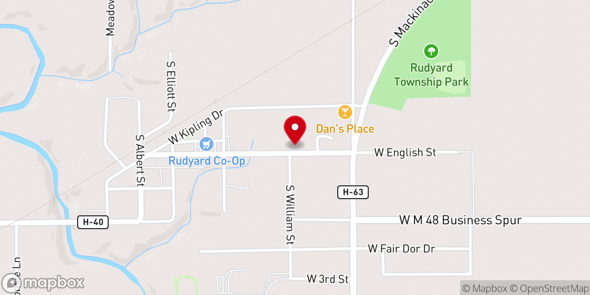 Map showing location of Rudyard Bible Church