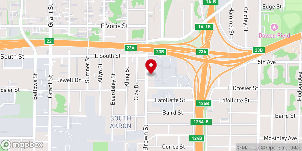 Map showing location of Akron Bible Church