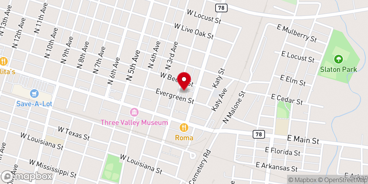 Map showing location of First Baptist Church of Achille