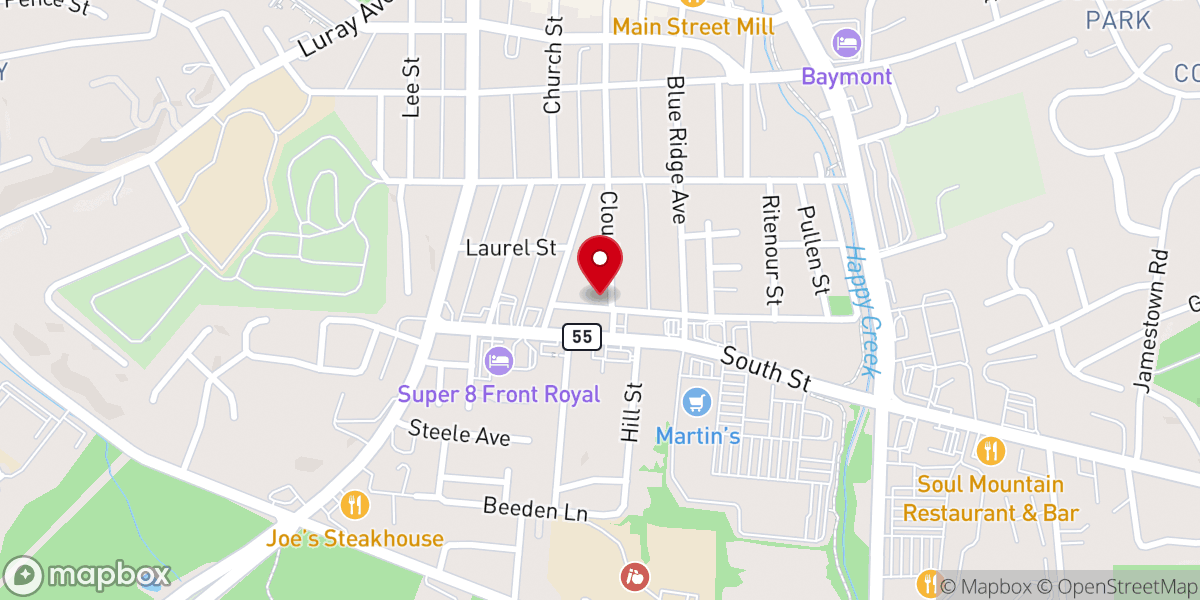 Map showing location of Salvation Army Front Royal Church & Service Center