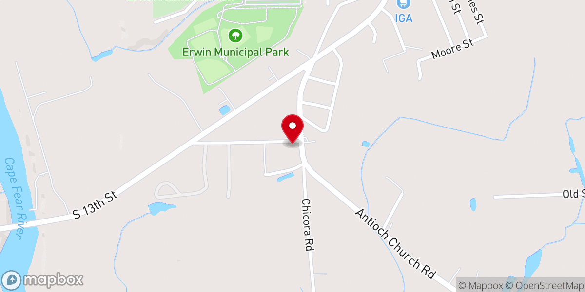 Map showing location of South Erwin Baptist Church