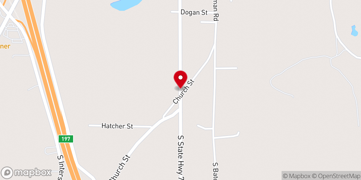 Map showing location of Pybrun Church of God In Christ