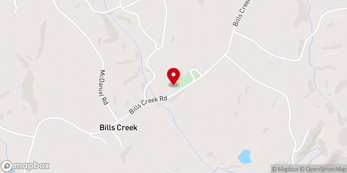 Map showing location of Bills Creek Baptist Church
