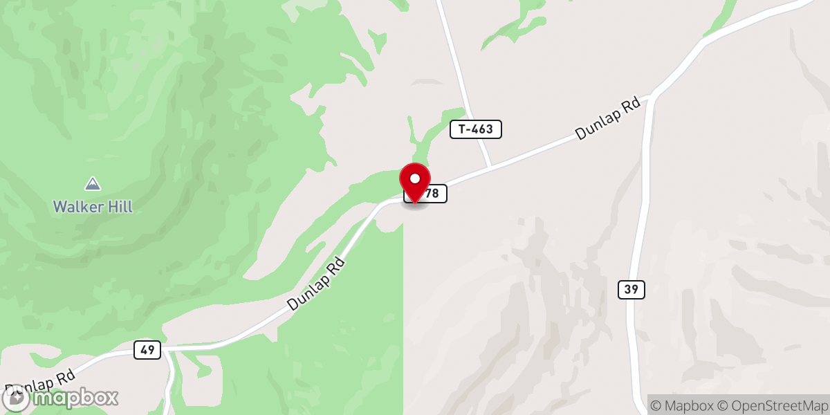 Map showing location of Dunlap Church