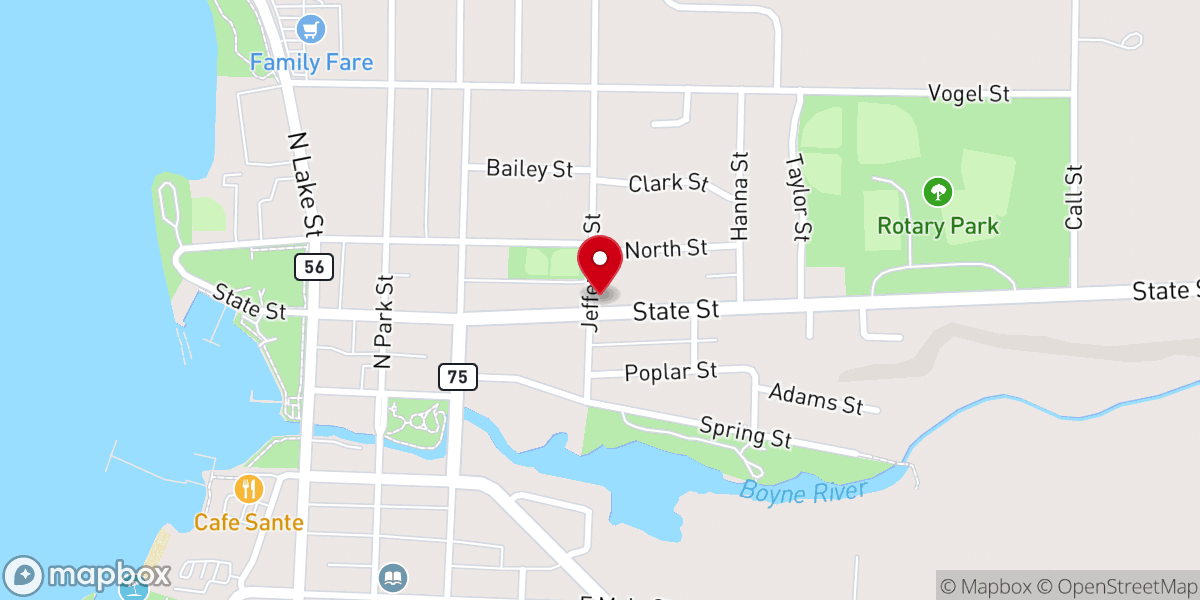 Map showing location of Boyne City Food Pantry - Food Distribution Center