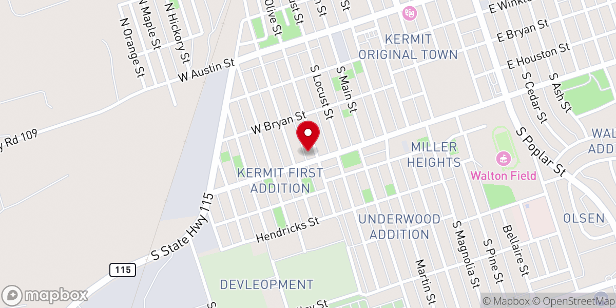 Map showing location of Kermit Church of God