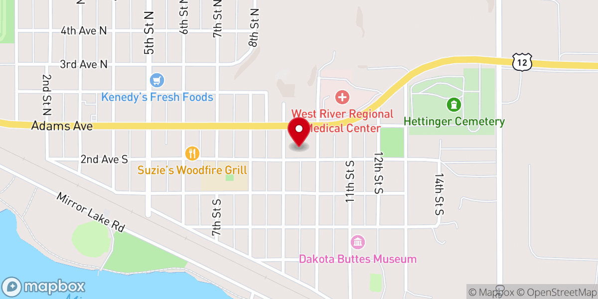 Map showing location of Hettinger Lutheran Church