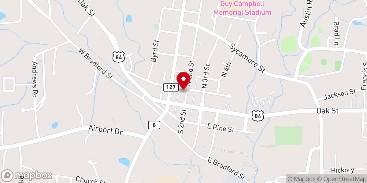 Map showing location of Jena Police Department