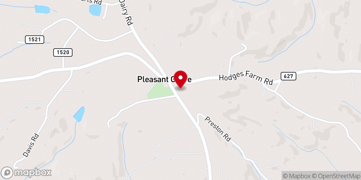 Map showing location of Pleasant Grove Christian Church
