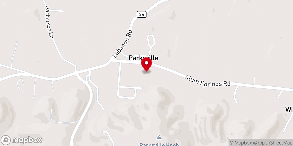 Map showing location of Parksville Christian Church