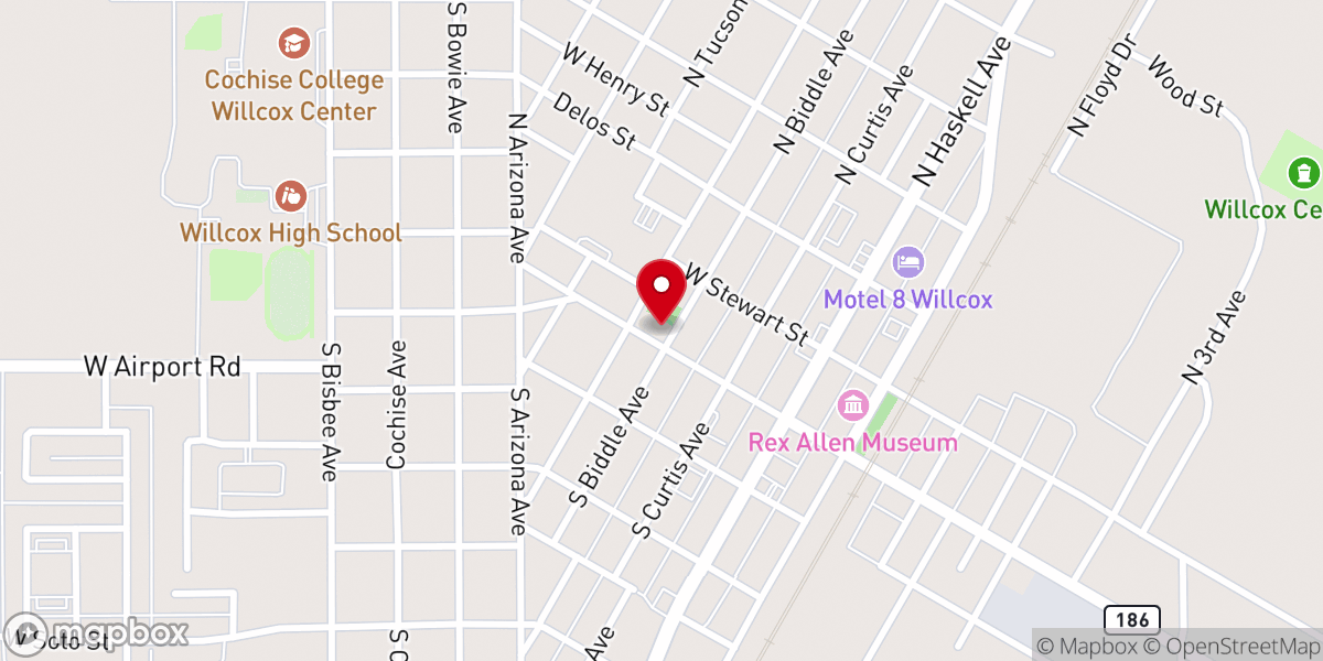 Map showing location of First Baptist Church of Willcox
