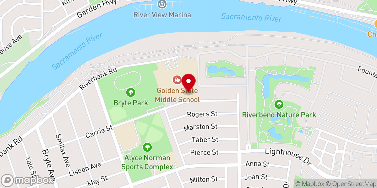 Map showing location of River's Edge Church West Sac Campus