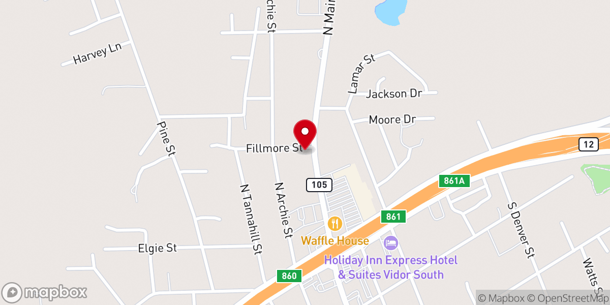 Map showing location of Bayou Cafe Vidor