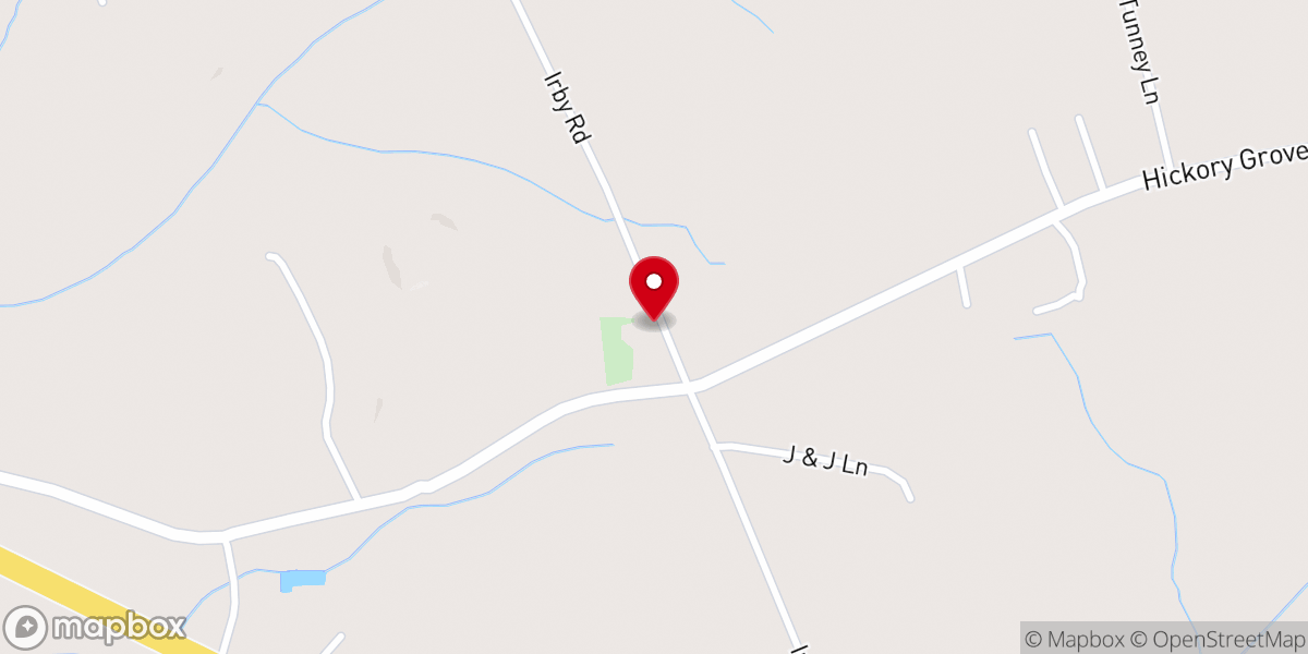 Map showing location of Hickory Grove Church