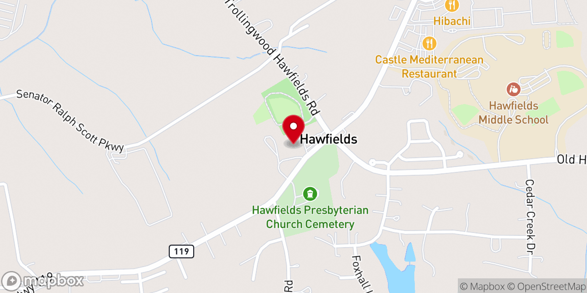 Map showing location of Hawfields Presbyterian Church