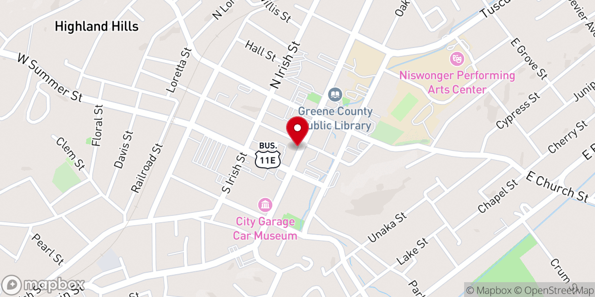 Map showing location of Capitol Theatre of Greeneville
