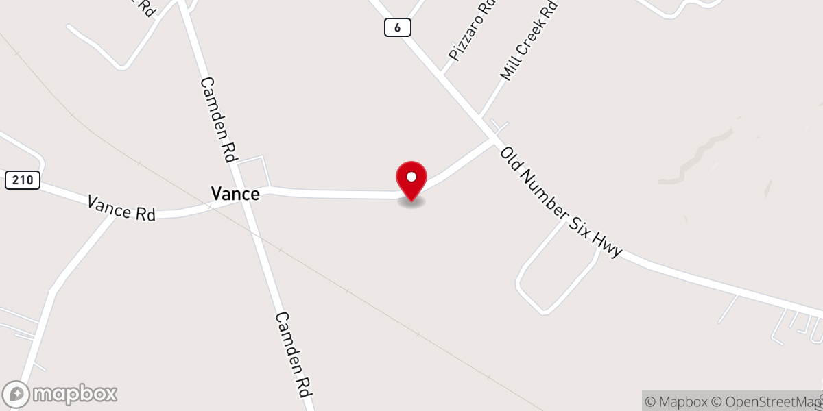 Map showing location of First Baptist Church of Vance